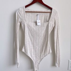 Ribbed square neck bodysuit